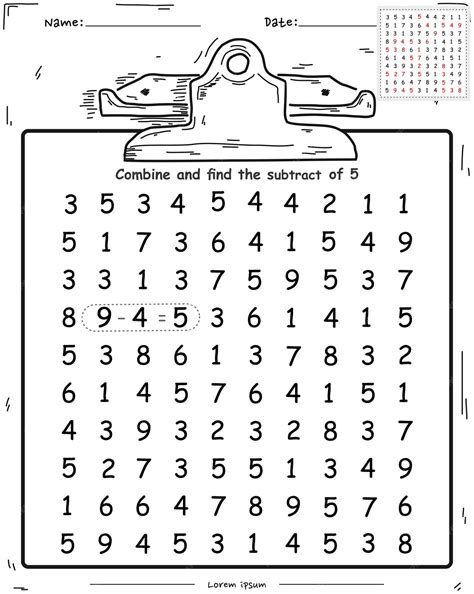 Jogo de matemática divertido combina para obter o número subtrair cinco