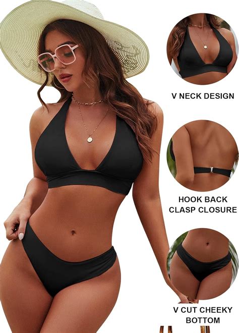 Buy Blooming Jelly Womens High Cut Bikini Sets Halter Cheeky Swimsuit Deep V Neck Sexy Two Piece