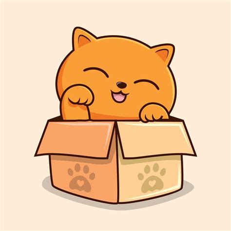 Orange Cat In Box Cartoon Waving Hand Cute Pussy Cat Pawns Vector Vector Art At Vecteezy