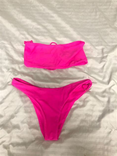 Pink Two Piece Tube Bikini Women S Fashion Swimwear Bikinis Swimsuits On Carousell