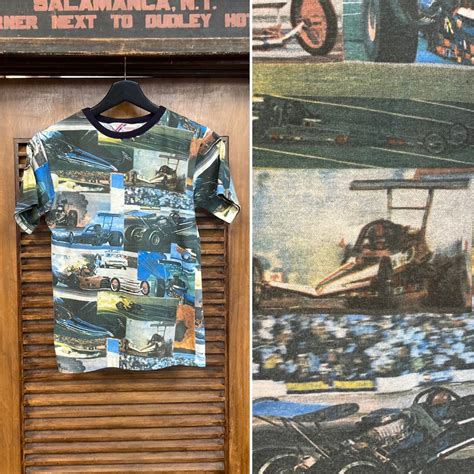 Vintage S Drag Race Hot Rod Photoprint Knit Mod Pop Art T Shirt Fight Club Style Original