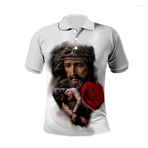 Mens Polos Jesus Christ 3d Printed Mens Polo Shirt Casual Fashion
