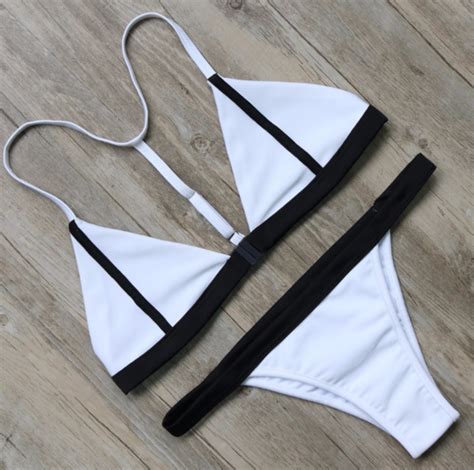 Sexy Splicing Purple Edge Two Piece Bikini Straps On Luulla