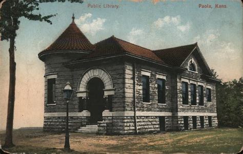 public library paola ks postcard