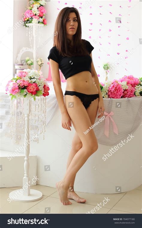 Slender Brunette Beautiful Legs Long Hair Stock Photo 704077180 Shutterstock