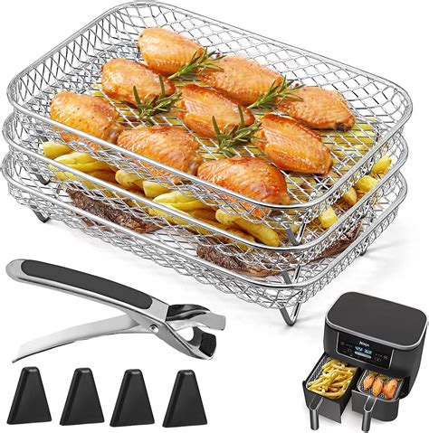 Air Fryer Rack For Ninja Dual Air Fryer Kannino 3pcs Layered Dehydrator Racks