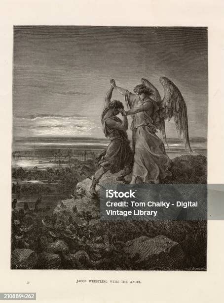 Jacob Wrestling With The Angel Gustave Dore 1891 Biblical Print Stock