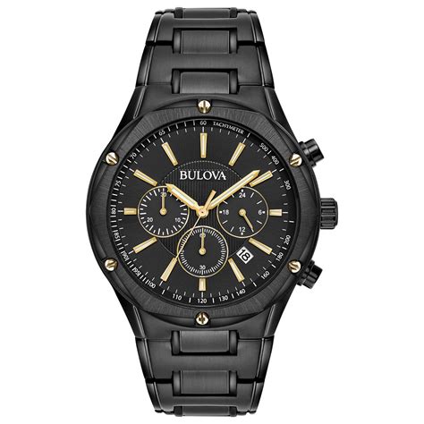 Mens Black Bulova Watch F