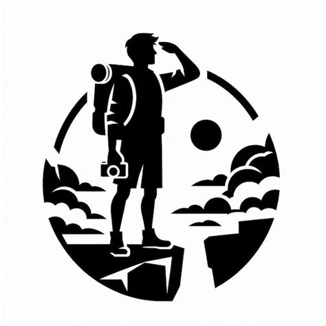 Black Silhouette Of An Explorer Standing On A Cliff Edge Premium Ai