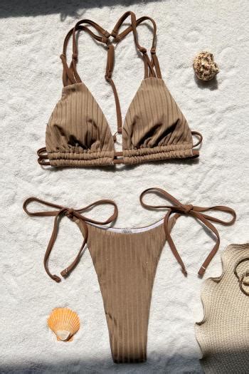 Wholesale Sexy Plain Color Padded Halter Neck Self Tie Bikini Set Ba Girlmerry