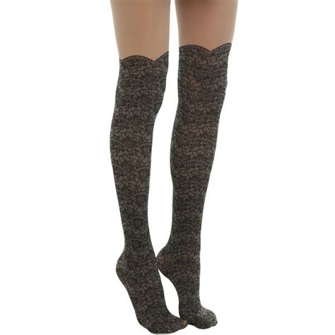Hot Topic Blackheart Lace Faux Thigh High Tights Liked On Polyvore Featuring Intimates