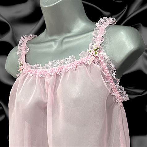 Baby Pink Sheer Soft Nylon Sissy Baby Doll Ruffles Frills Lace Nighty Lingerie Ebay
