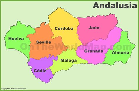 andalusia provinces map ontheworldmapcom
