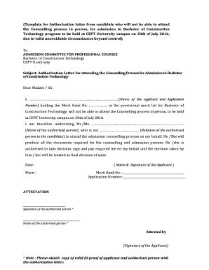 Fillable Online Template For Authorization Letter From Candidate Who