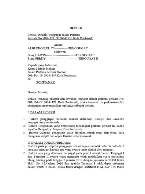 Contoh Replik Penggugat1 Perdata Pdf