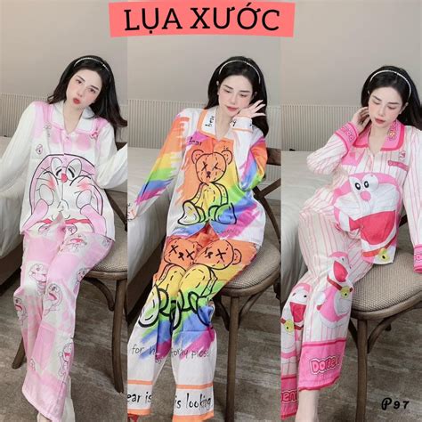 ẢNH THẬT pijama tay dài lụa xước thiết kế hot nhất hiện nay đồ bộ hot trend pijama nữ giá rẻ