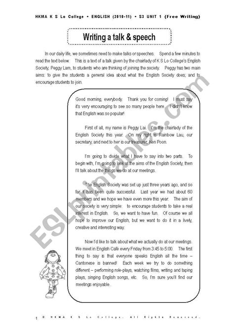 Writing A Speech Esl Worksheet By Miss W