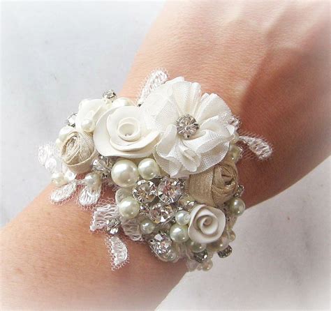 Vintage Style Bridal Cuff Bracelet Wrist Corsage Custom Rustic