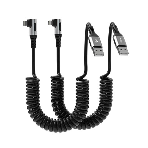 90 Degree Coiled Lightning Cable, 2 Pack iPhone Charger Cable for Apple