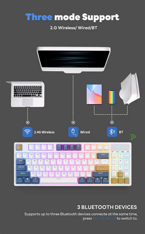 Royal Kludge Rgb Triple Mode Bt G Usb C Hot Swappable Mechanical Keyboard Keys Rk