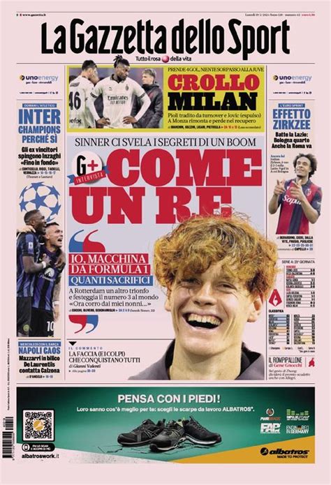 Prima Pagina Gazzetta Dello Sport Crollo Milan Niente Sorpasso Alla