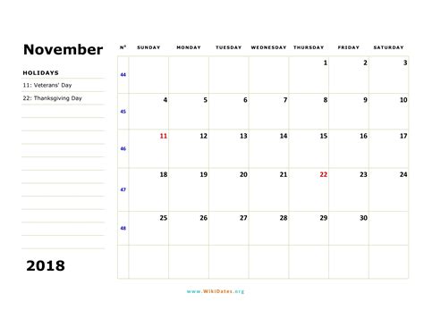 November 2018 Calendar