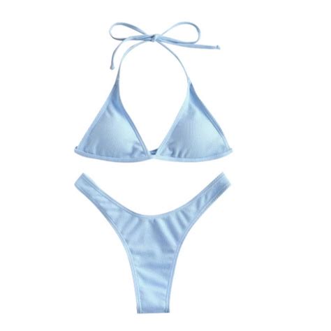 Push Up Bikini High Cut Lace Up Halter Bikini Set Two Piece Swimsuit Shopee Philippines