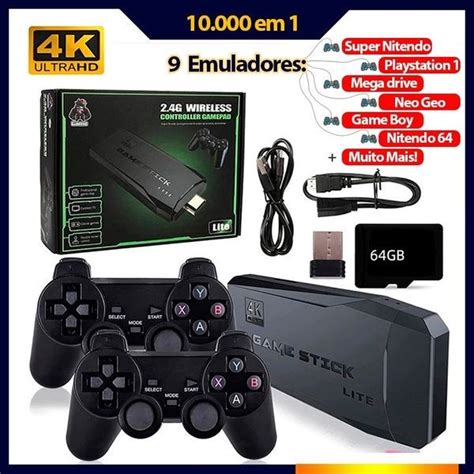 Video Game Stick 4k 64gb Game Retro 2 Controles Sem Fio 10 Mil Jogos