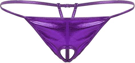 Iiniim Men S Low Rise Bulge Pouch Jockstrap Lingerie Sexy Open Butt Underwear With Hole Purple