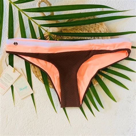 Maaji Neon Peach Brown Bikini Bottom Gem