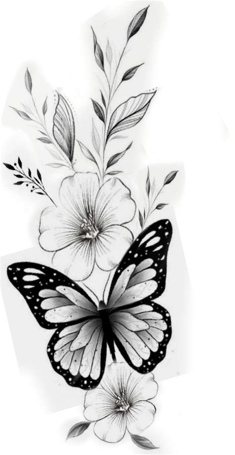 A Drawing Of A Butterfly And Flowers