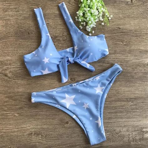 Mayo Sexy Thong Stars Print Bikinis Swimwear New Push Up Brazilian Bikini Set Women Bathing