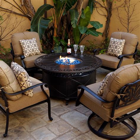 Elisabeth 5 Piece Cast Aluminum Patio Fire Pit Conversation Set By