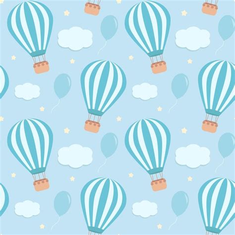 Premium Vector Blue Seamless Pattern With Hot Air Balloons