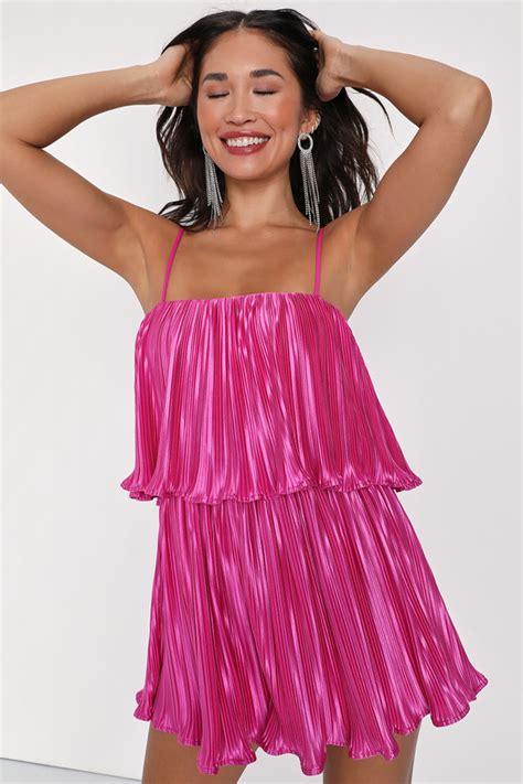 Hot Pink Romper Satin Plisse Romper Sleeveless Romper Lulus