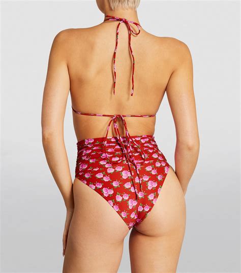 Womens Magda Butrym Red Rose Print Bikini Top Harrods Uk