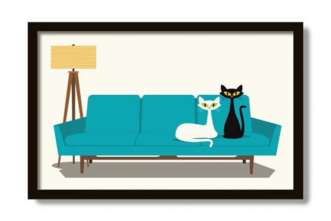 Mid Century Modern Print Cat Wall Art Black Cat Wall Art Etsy