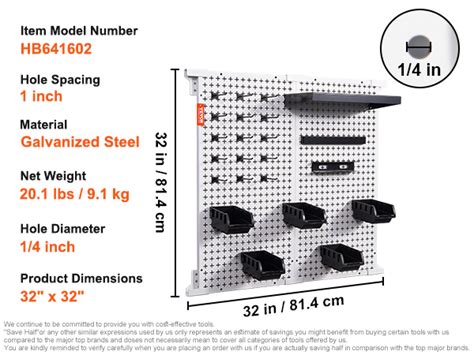 VEVOR Pegboard Wall Organizer 32 X 32 330LBS Loading Garage Metal