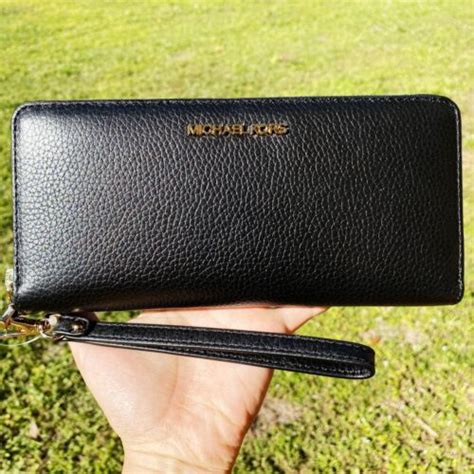 Michael Kors Jet Set Travel Continental Wallet Wristlet Black Pebbled Leather 191262327056 Ebay