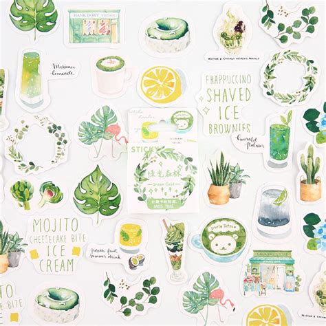 46pcs Green Aesthetic Stickers Pack For Etsy