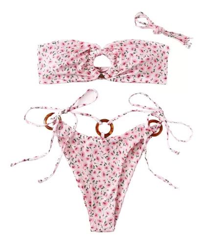 Bañador Bikini Con Flores Y Aros Cuotas sin interés