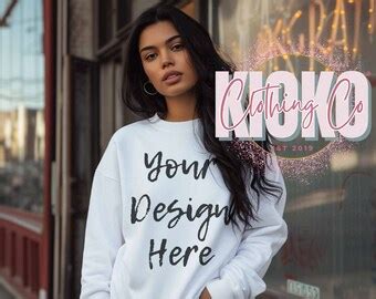 Latina Woman Red Sweatshirt Mockup Fashion Mockup Mixed Race Woman