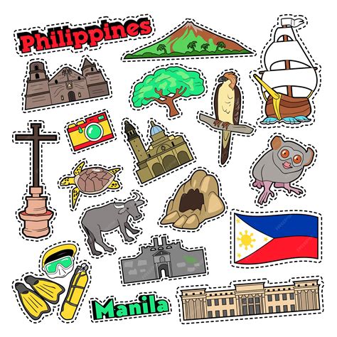 Premium Vector | Philippines Travel Set with Architecture and Animals
