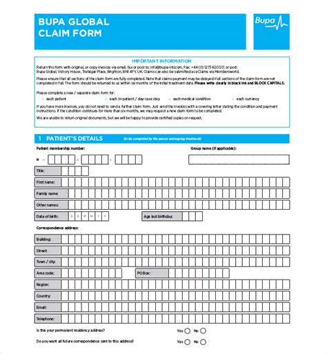 International Health Care Claim Form English Version