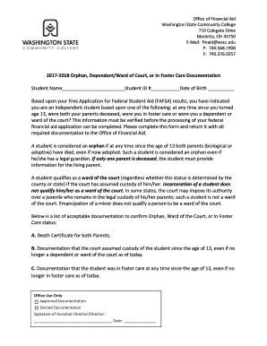 Fillable Online Orphan Dependent Ward Of Court Or In Foster