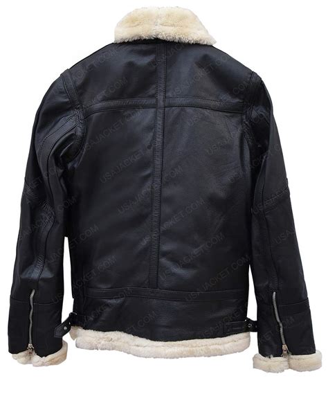 Black Leather Ivory Shearling Aviator Style Womens Jacket