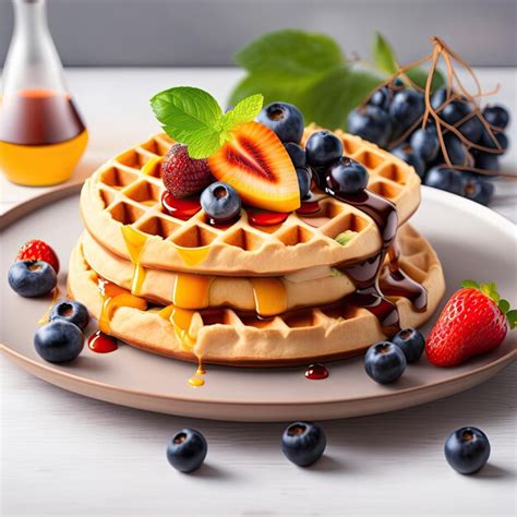 Premium Photo Traditional Belgian Waffles With Fresh Fruit And