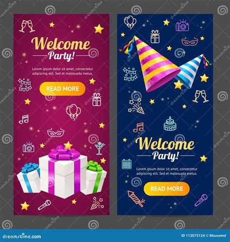 Welcome Party Template Card Vecrtical Set Vector Stock Vector