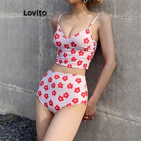 Lovito Women Sexy Ditsy Floral Pattern Bikini Sets LNA Shopee Philippines