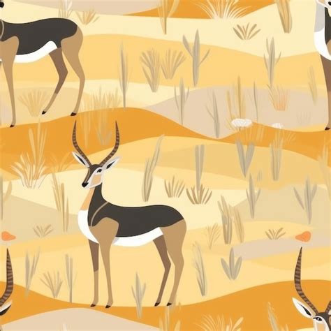 Premium AI Image | Seamless pattern with antelope on a desert background.